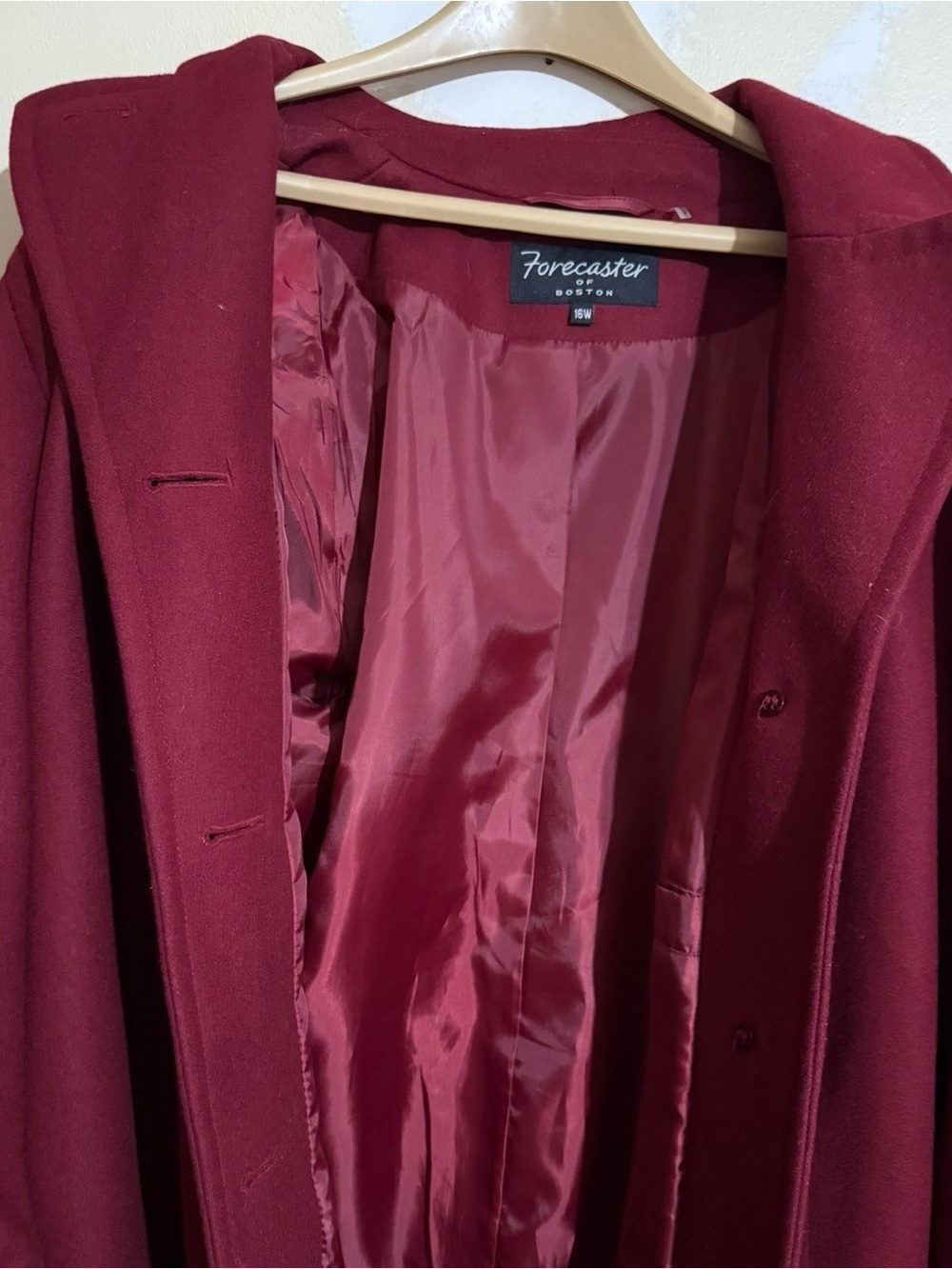 Vintage~1980s~Forecaster of Boston ~ Women’s ~ Long Overcoat ~ 16W ~ Burgundy
